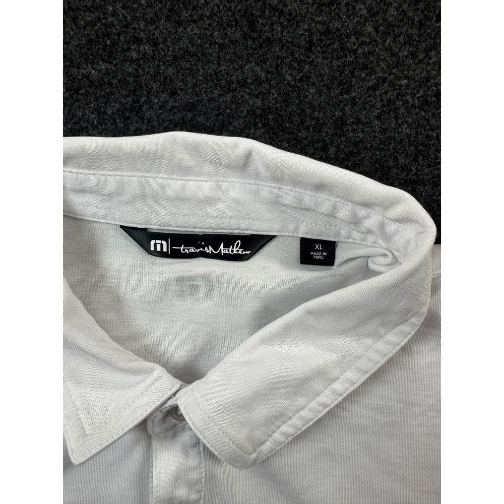 TravisMathew Mens XL White Pima Cotton Blend Geometric Stripe Golf Polo Shirt - Picture 2 of 8